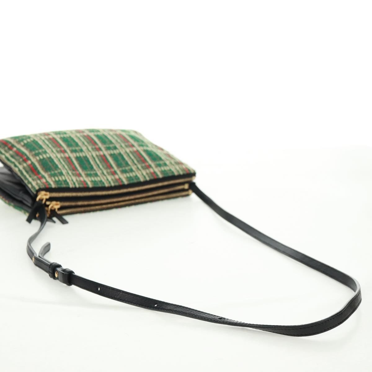 Celine Trio Crossbody Bag Tweed Green Tweed Shoulder Bag Bag (Pre-Owned)