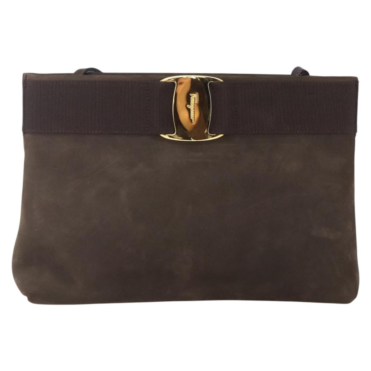 Salvatore Ferragamo Vala Shoulder Bag Suede Brown Suede Shoulder Bag Bag (Pre-Owned)