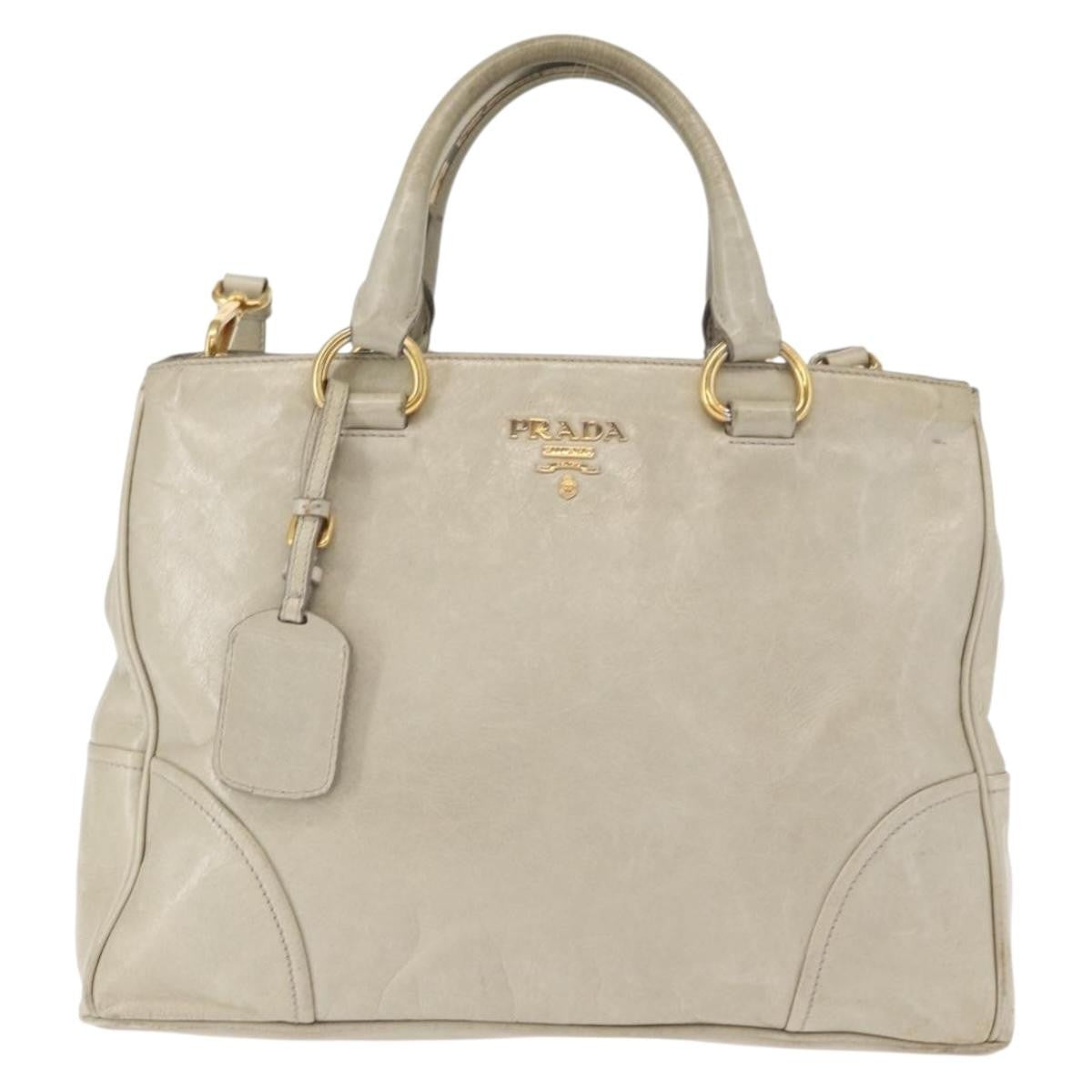 Prada Tote Vitello Daino Vitello Daino Beige Leather Handbag (Pre-Owned)