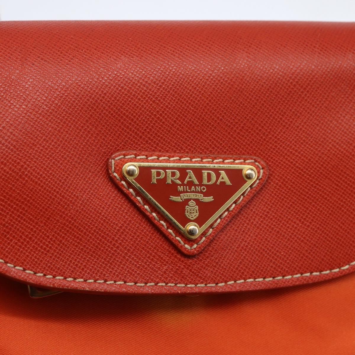 Prada Convertible Flap Tote Tessuto And Saffiano Leather Orange Nylon Tote Bag Bag (Pre-Owned)
