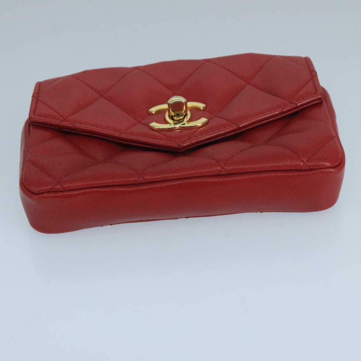 Chanel Vintage Cc Flap Waist Bag Quilted Leather Red Leather Clutche & Pouche Bag (Pre-Owned)