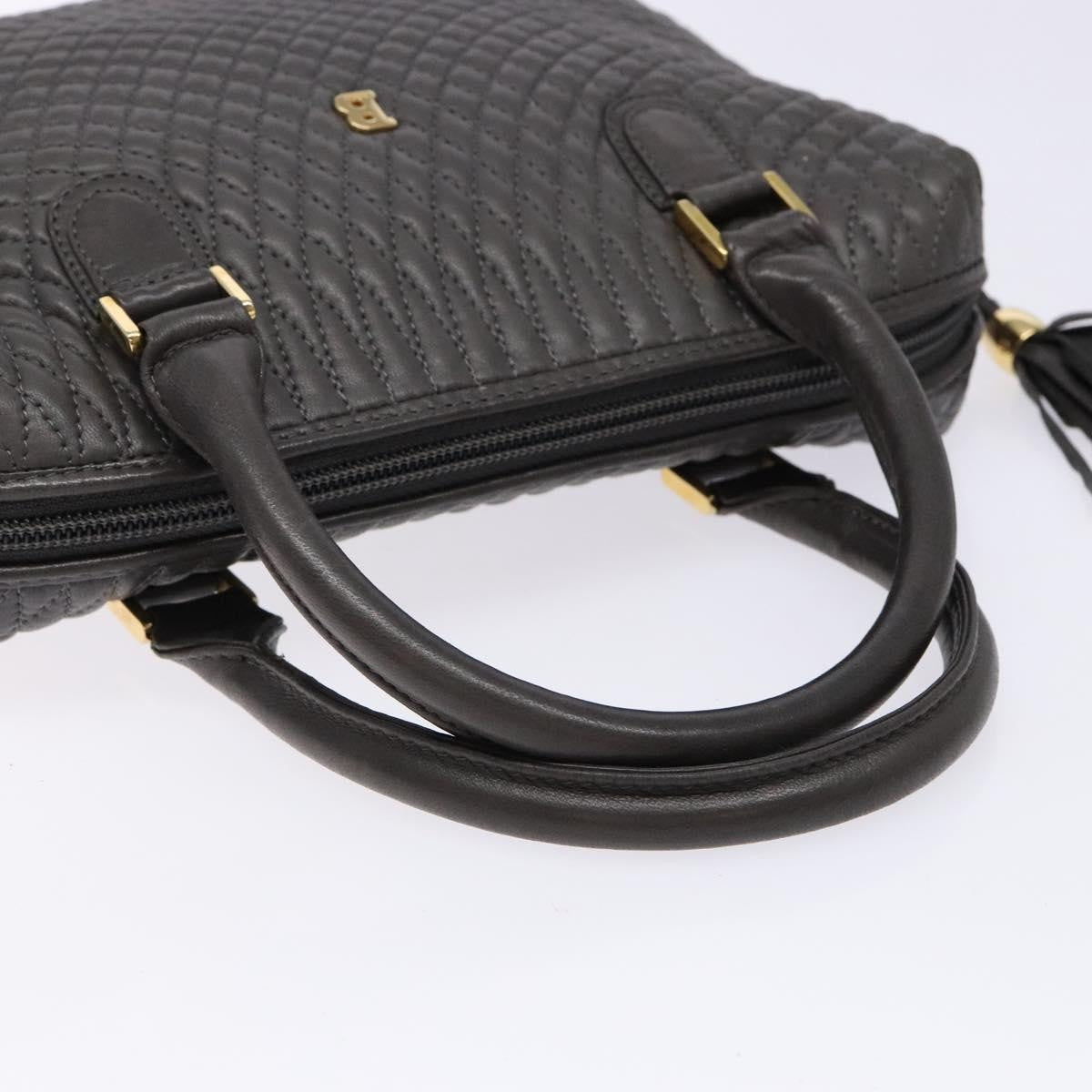 Bally Vintage Handbag Quilted Leather Gray Leather Handbag (Pre-Owned)