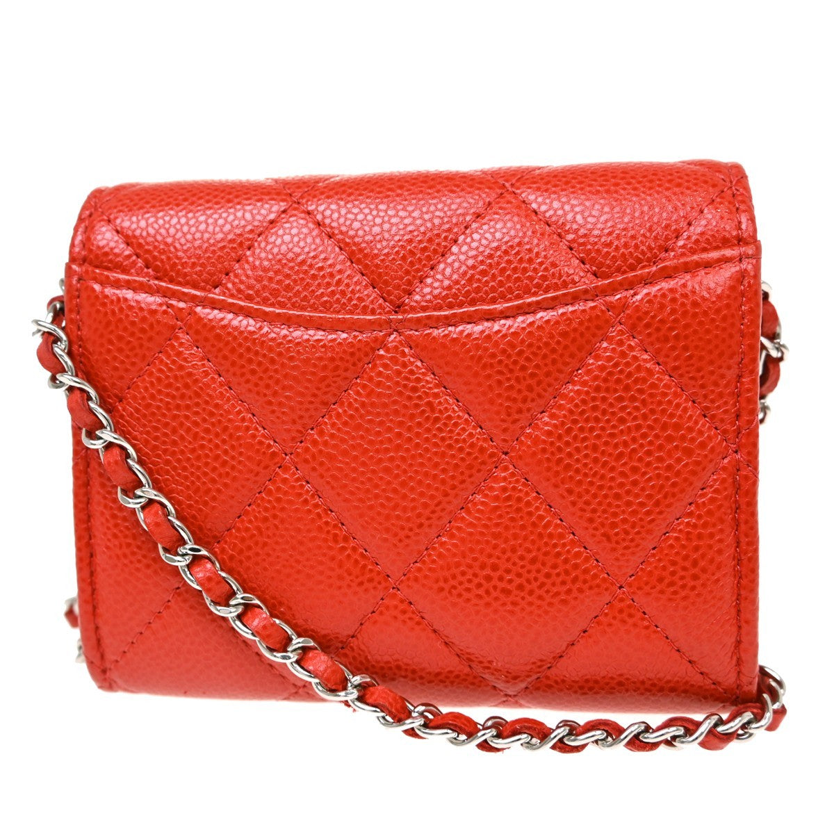 Chanel Vintage Cc Mini Chain Shoulder Bag Leather Red Calfskin Crossbody Bag Bag (Pre-Owned)