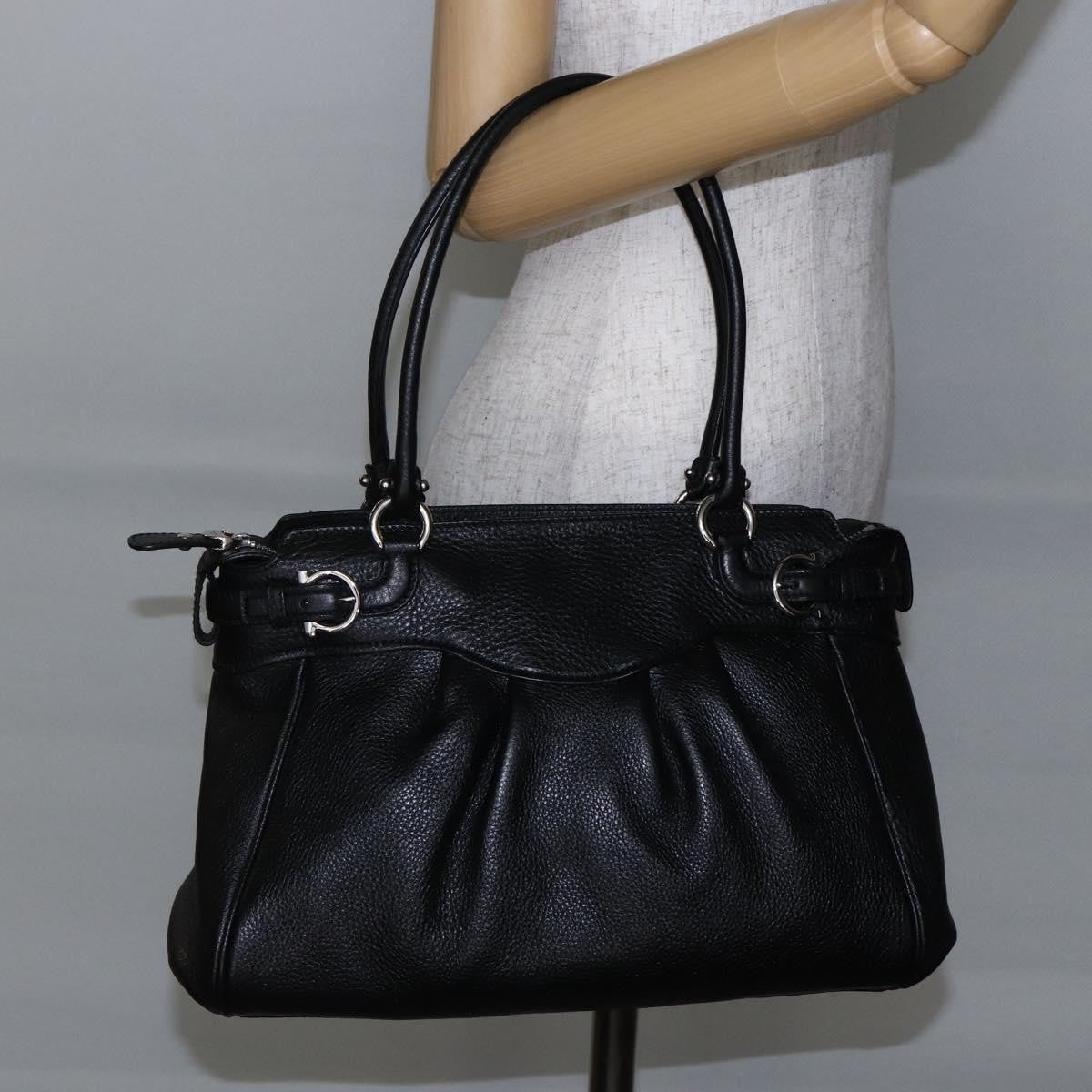 Salvatore Ferragamo Gancini Tote Leather Black Leather Tote Bag Bag (Pre-Owned)