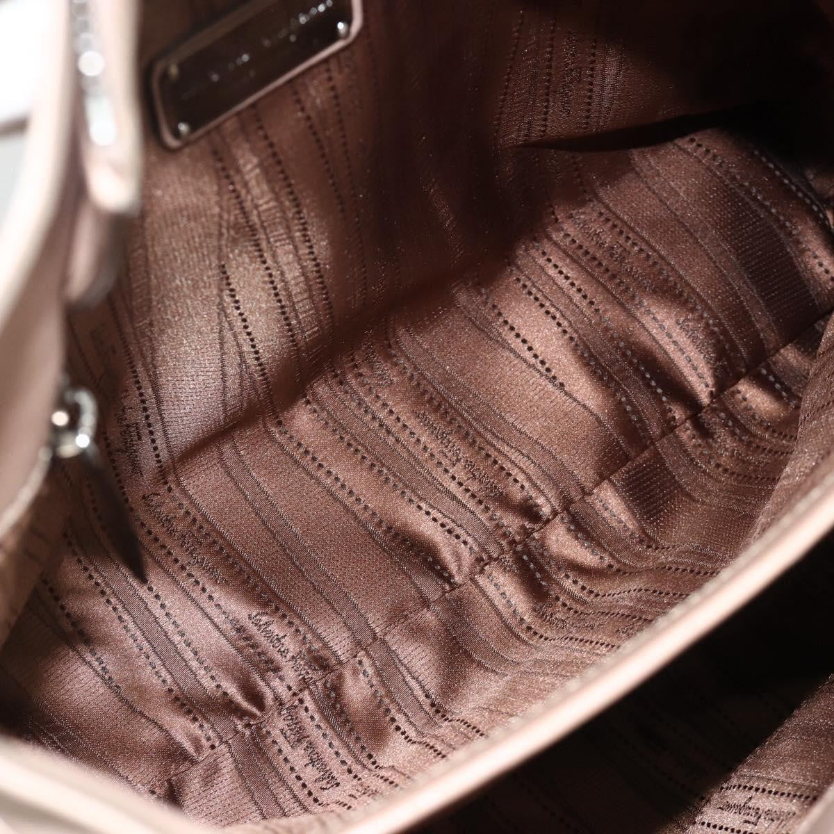 Salvatore Ferragamo Gancini Handbag Leather Beige Leather Handbag (Pre-Owned)