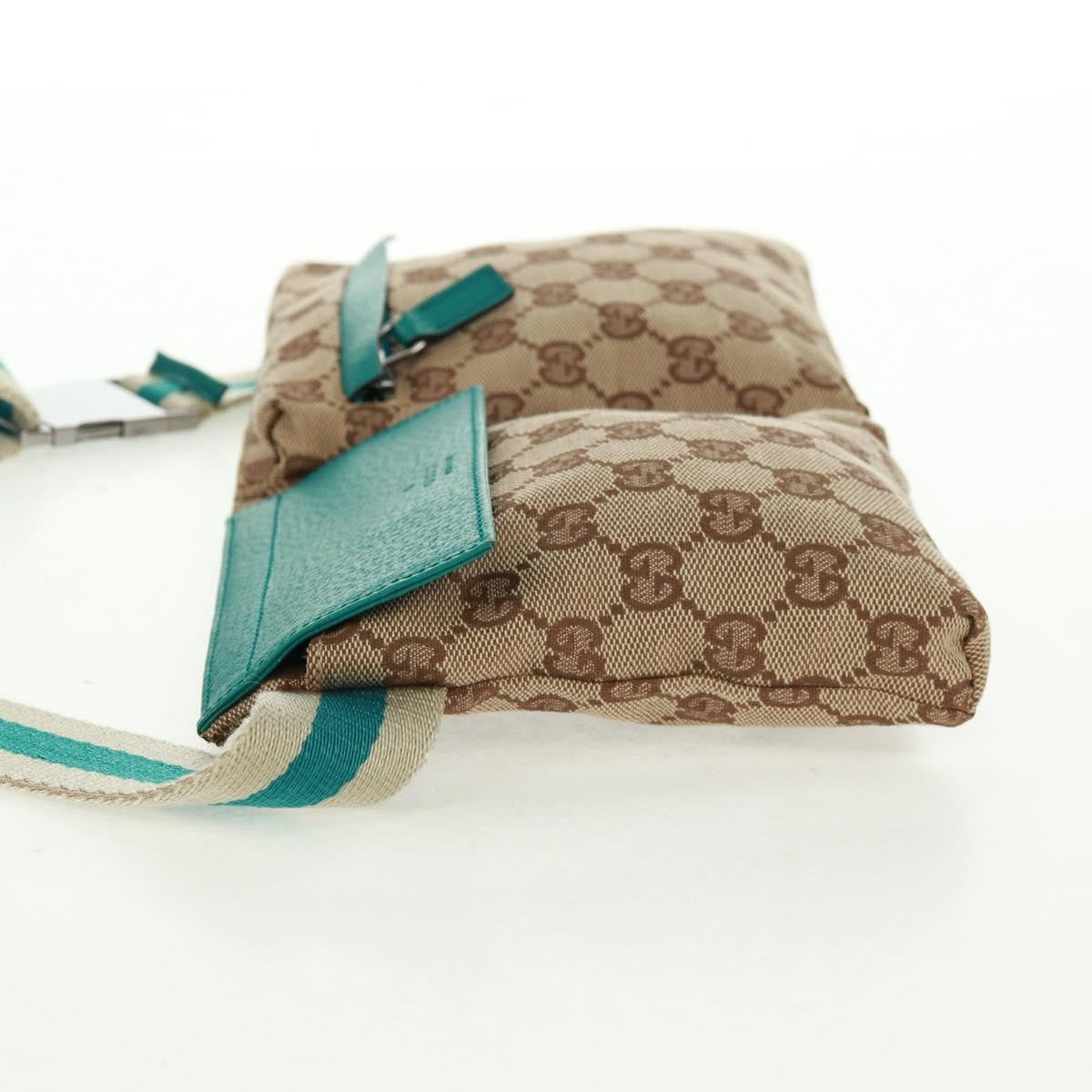 Gucci Vintage Double Belt Bag Gg Canvas With Leather Beige Canvas Shoulder Bag Bag (Pre-Owned)