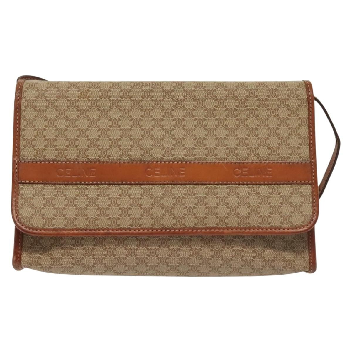 Celine Vintage Macadam Shoulder Bag Canvas And Leather Beige Canvas Bag (Pre-Owned)