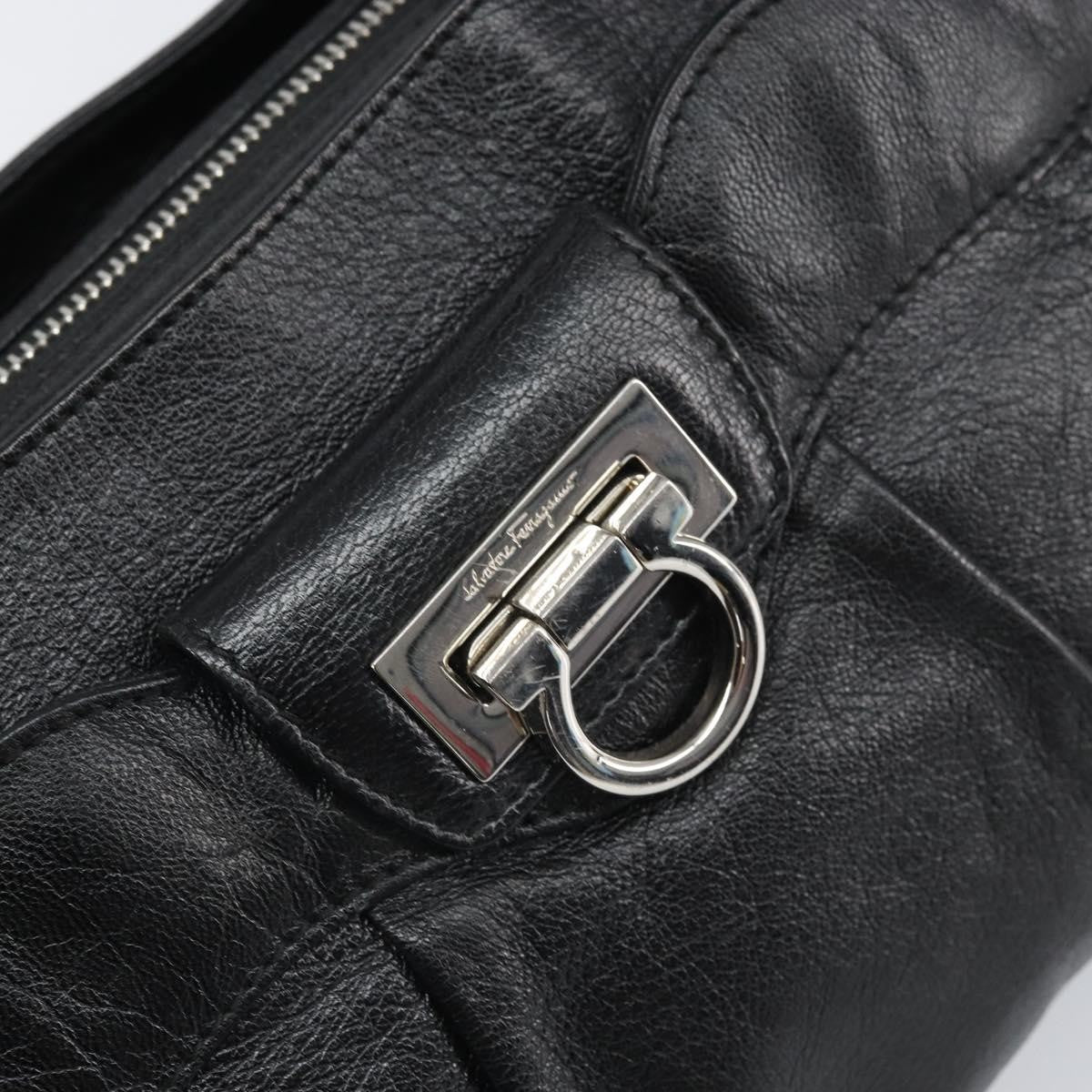 Salvatore Ferragamo Gancini Handbag Leather Black Leather Handbag (Pre-Owned)