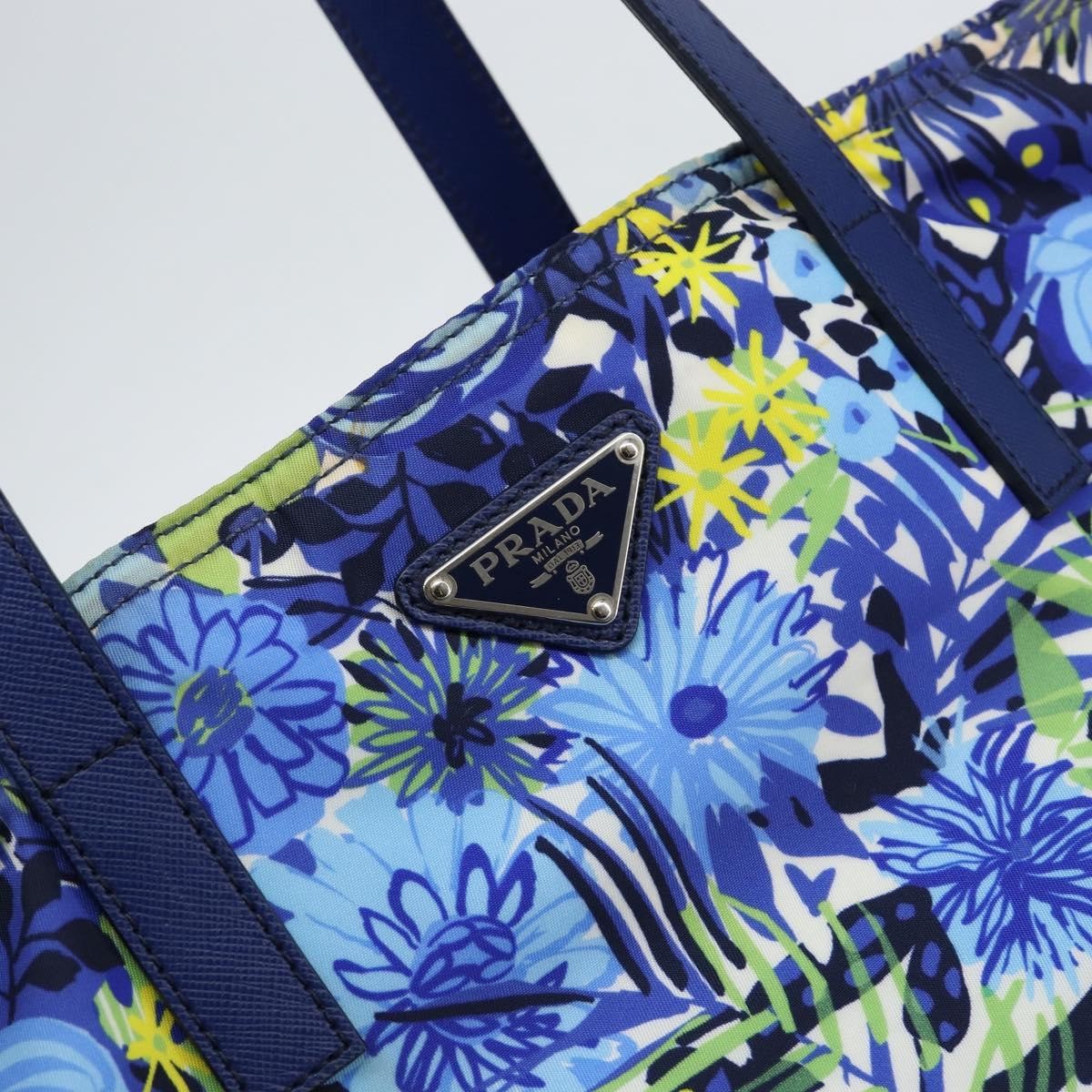 Prada Floreal Tote Printed Tessuto Blue Nylon Tote Bag Bag (Pre-Owned)