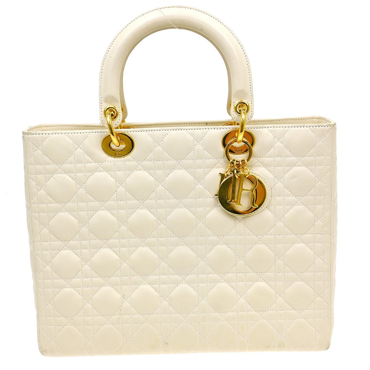 Christian Dior Lady Dior Bag Leather Neutral Leather Handbag (Pre-Owned)