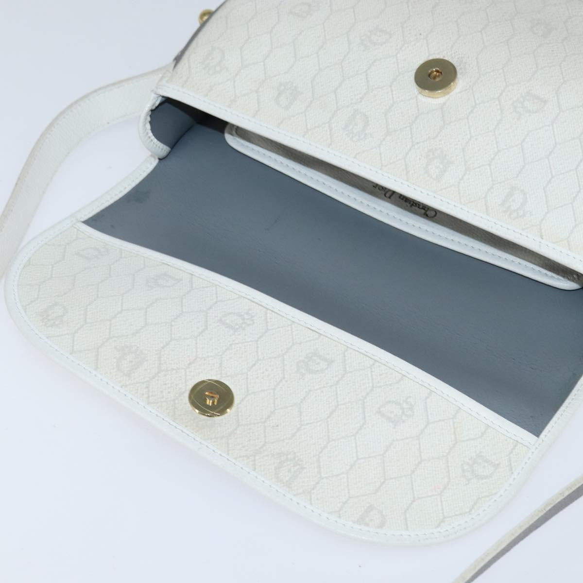 Christian Dior Vintage Honeycomb Flap Crossbody Bag Canvas And Leather White Canvas Shoulder Bag Bag (Pre-Owned)