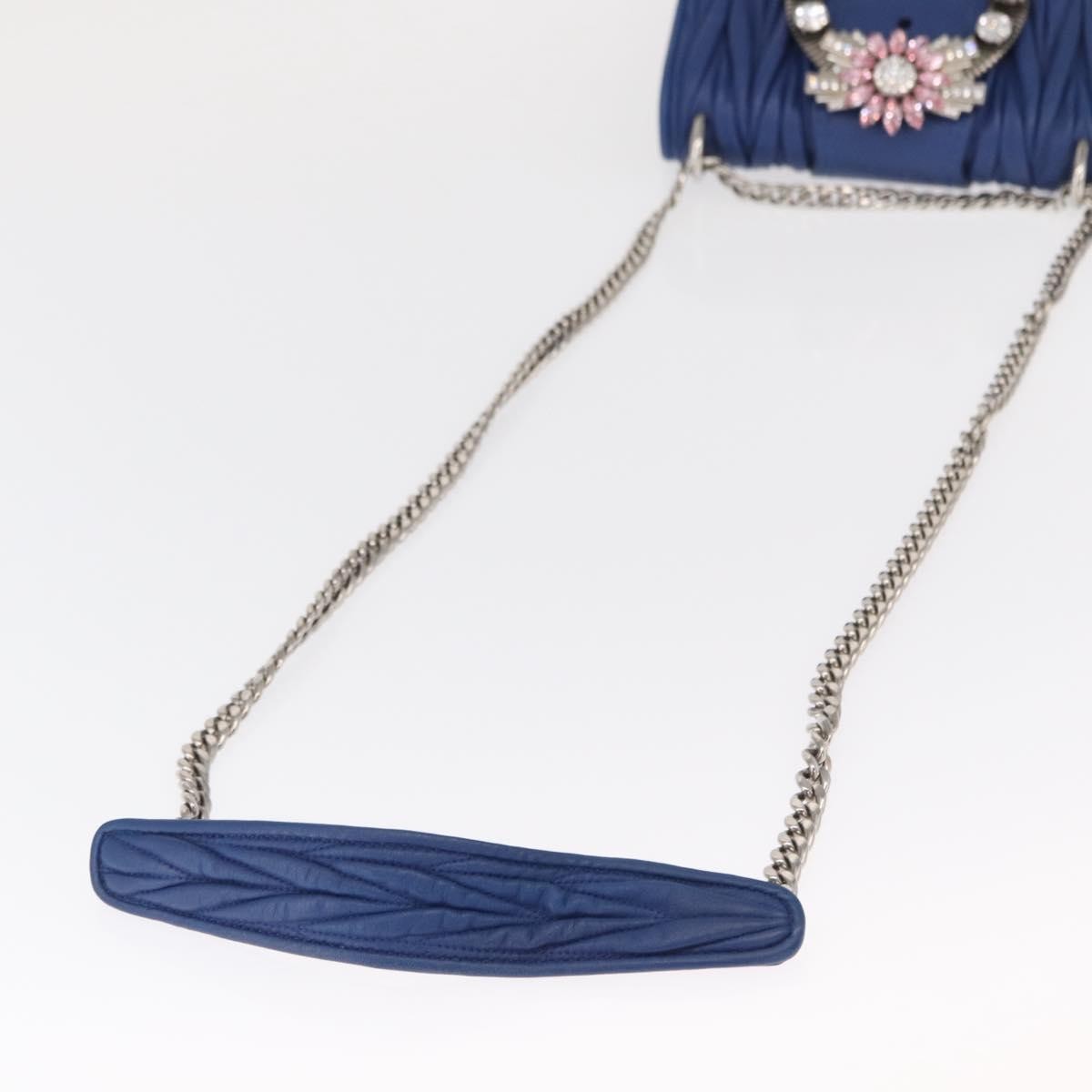 Miu Miu Madras Crystal Buckle Shoulder Bag Leather Blue Leather Shoulder Bag Bag (Pre-Owned)