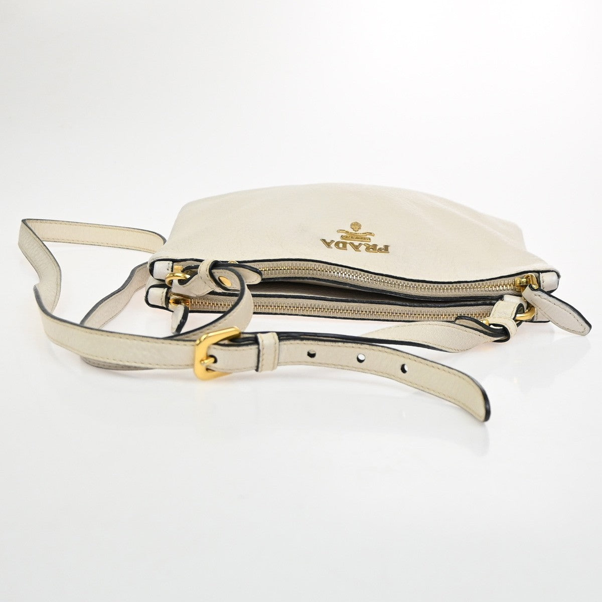 Prada Double Zip Crossbody Bag Vitello Daino White Leather Shoulder Bag Bag (Pre-Owned)