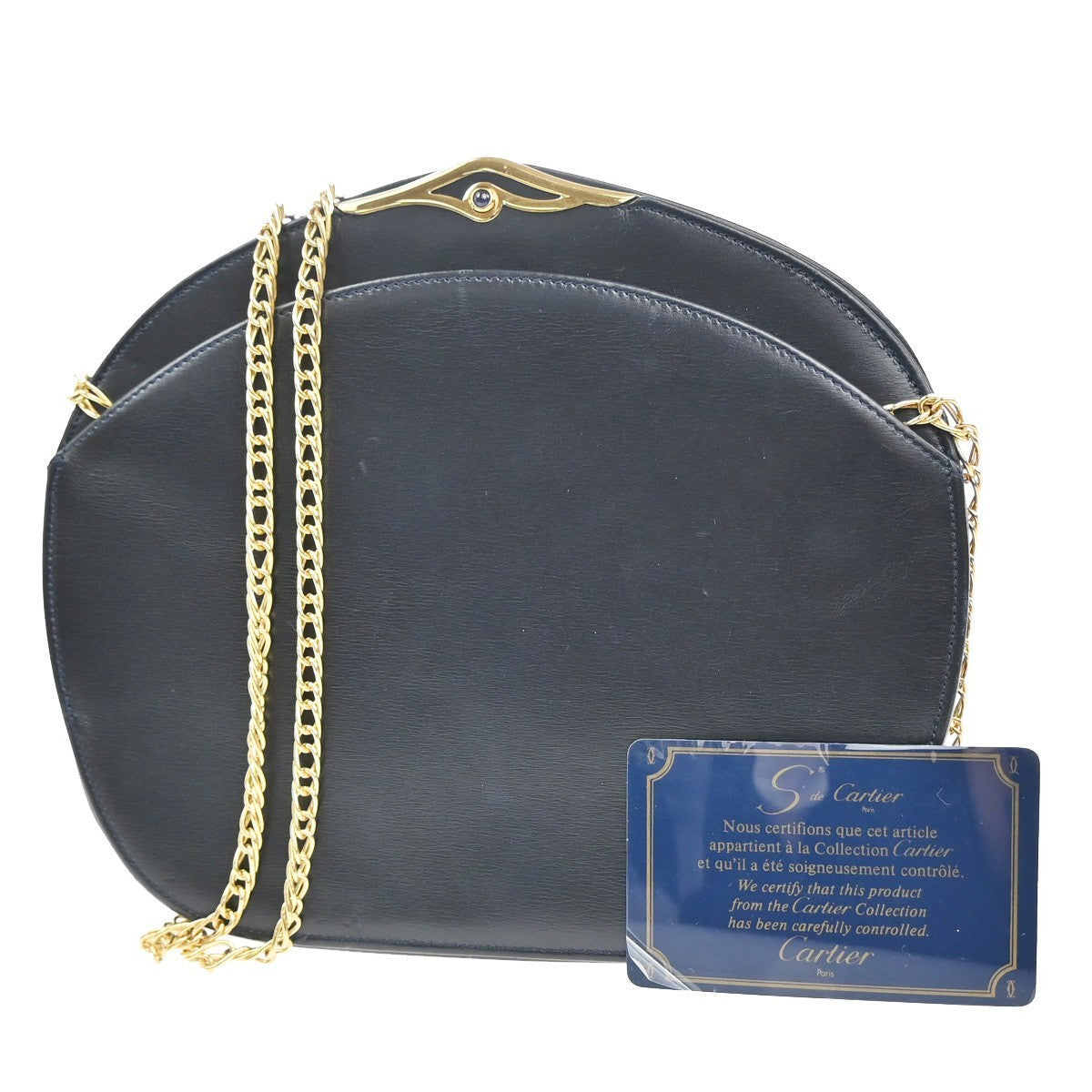 Cartier Vintage Shoulder Bag Leather Navy Leather Shoulder Bag Bag (Pre-Owned)