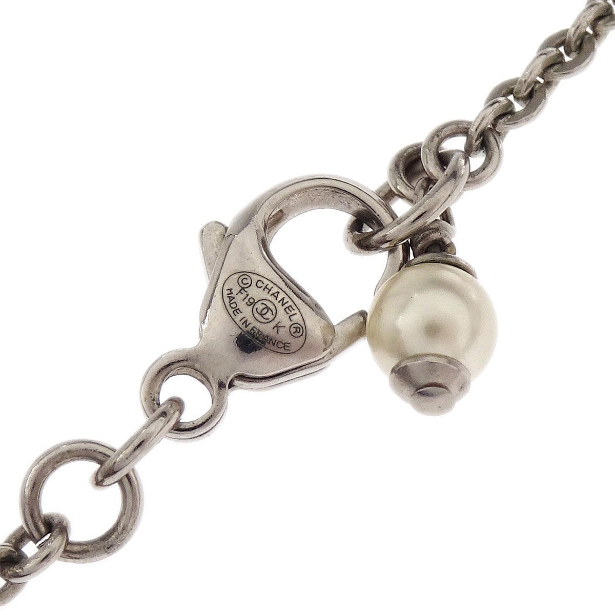 Chanel Cc Chain Necklace Metal With Faux Pearls Silver Mesh Necklace Jewelry (Pre-Owned)