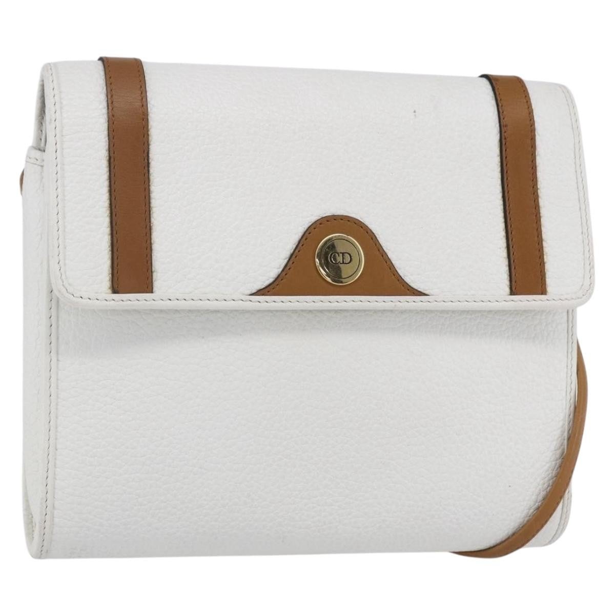 Christian Dior Vintage Cd Logo Shoulder Bag Leather White Leather Shoulder Bag Bag (Pre-Owned)