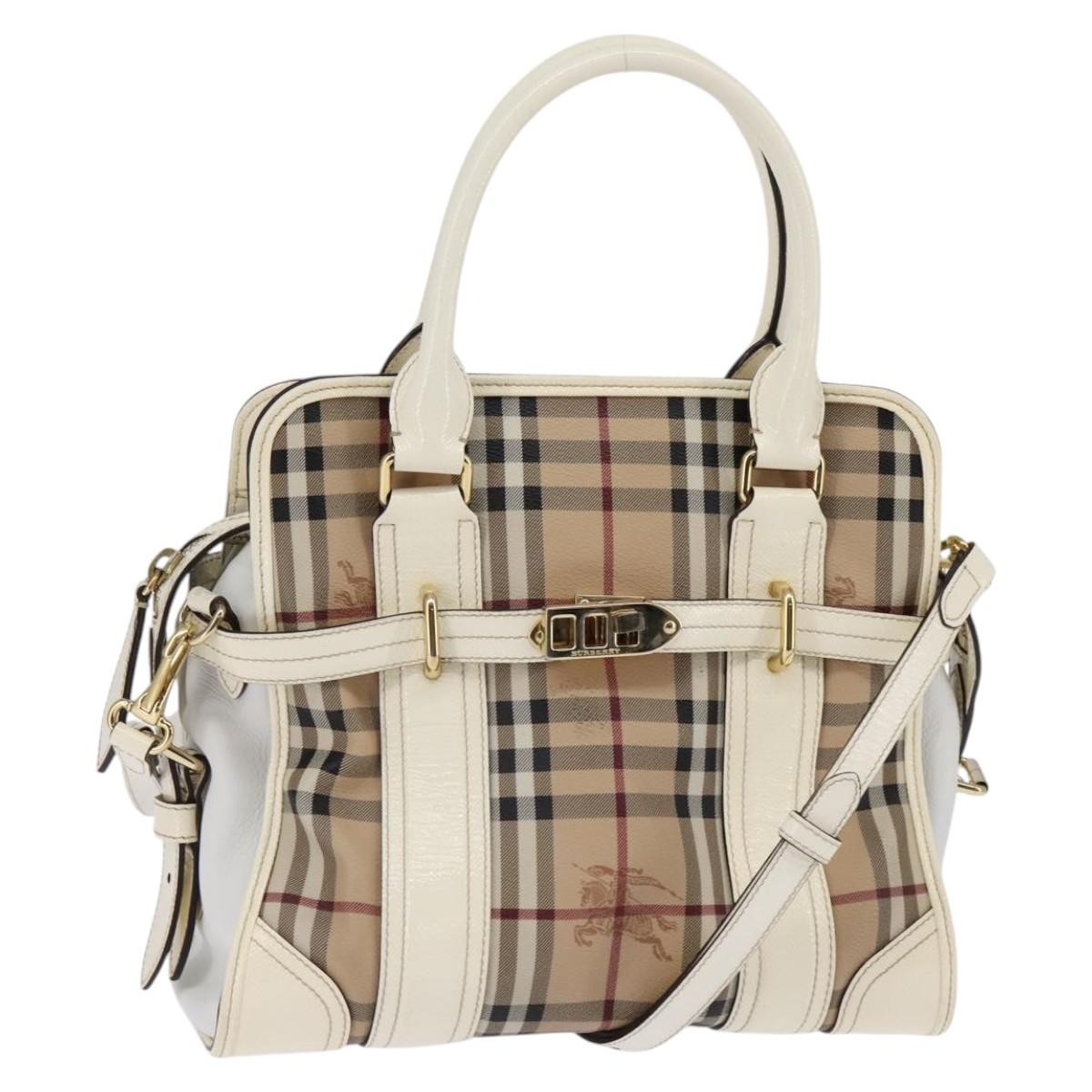 Burberry Minford Satchel Haymarket Coated Canvas Beige Canvas Tote Bag Bag (Pre-Owned)