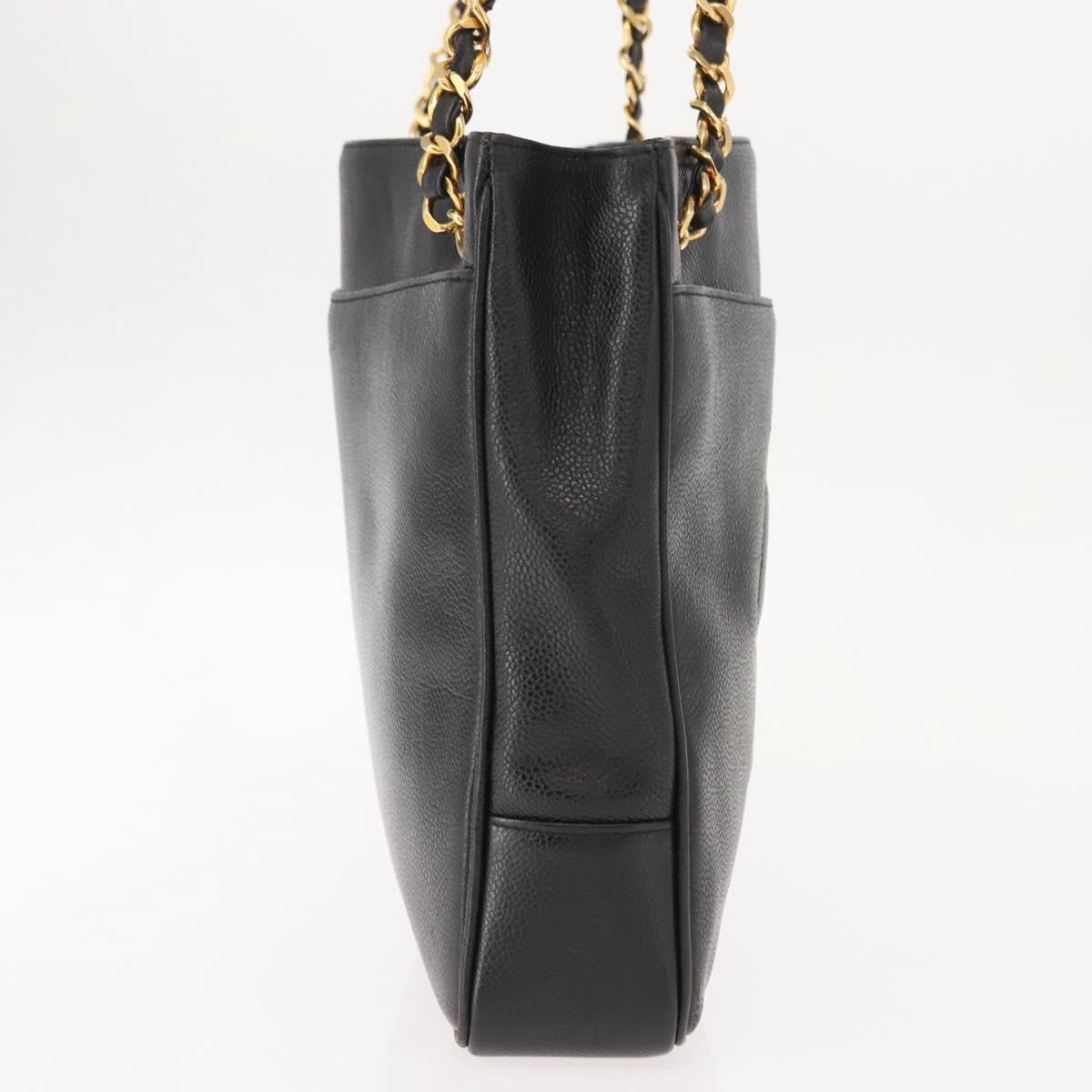 Chanel Vintage Cc Chain Tote Caviar Black Leather Tote Bag Bag (Pre-Owned)