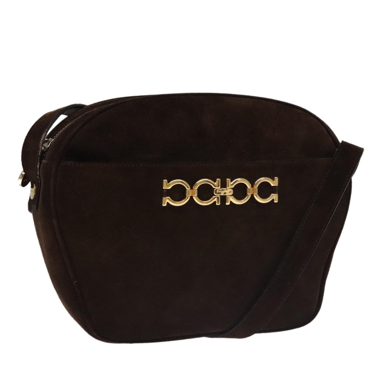 Salvatore Ferragamo Gancini Shoulder Bag Suede Brown Suede Shoulder Bag Bag (Pre-Owned)