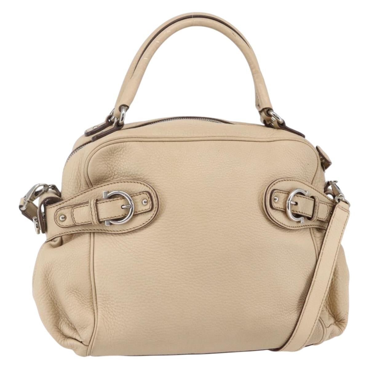 Salvatore Ferragamo Gancini Handbag Leather Beige Leather Shoulder Bag Bag (Pre-Owned)