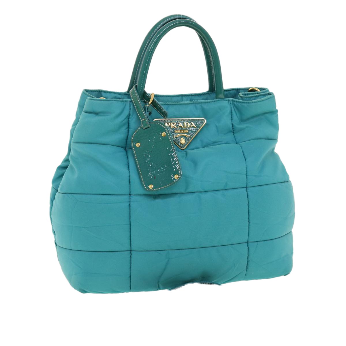 Prada Convertible Tote Quilted Tessuto Turquoise Nylon Handbag (Pre-Owned)