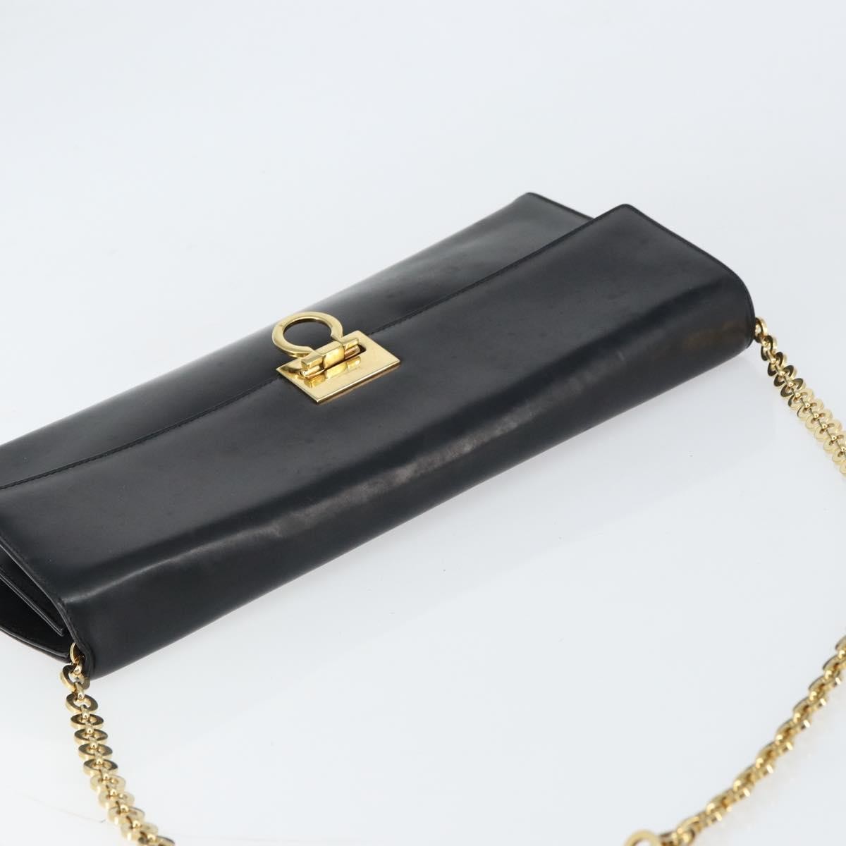 Salvatore Ferragamo Gancini Chain Shoulder Bag Leather Black Leather Shoulder Bag Bag (Pre-Owned)