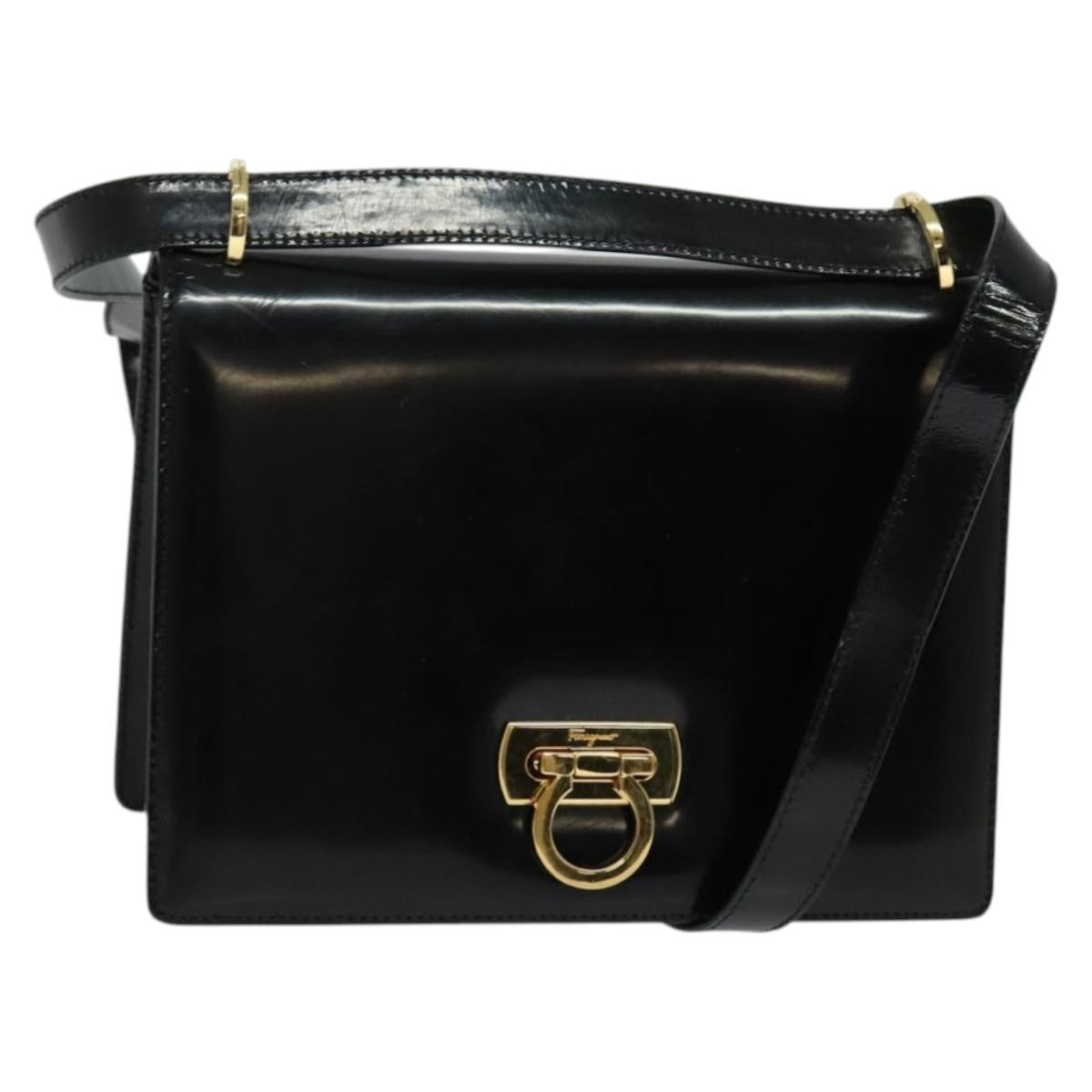 Salvatore Ferragamo Gancini Shoulder Bag Patent Leather Black Patent_Leather Shoulder Bag Bag (Pre-Owned)