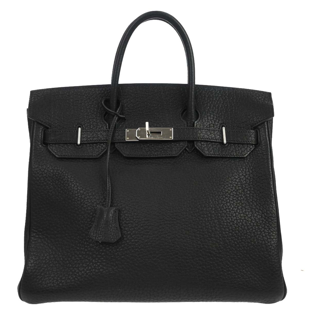 Hermes Hac Birkin Bag Black Fjord With Palladium Hardware Black Leather Handbag (Pre-Owned)