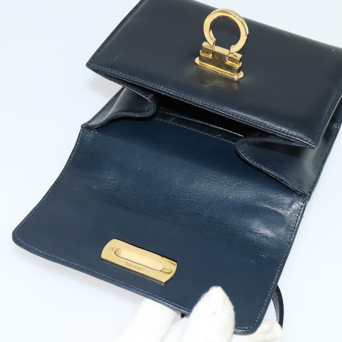 Salvatore Ferragamo Gancini Flap Shoulder Bag Leather Black Leather Shoulder Bag Bag (Pre-Owned)