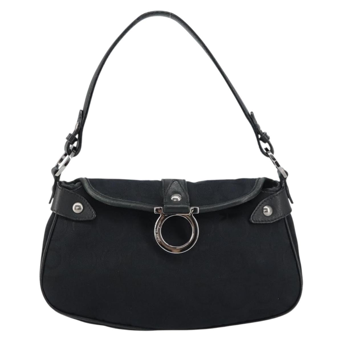 Salvatore Ferragamo Gancini Shoulder Bag Canvas Black Canvas Shoulder Bag Bag (Pre-Owned)