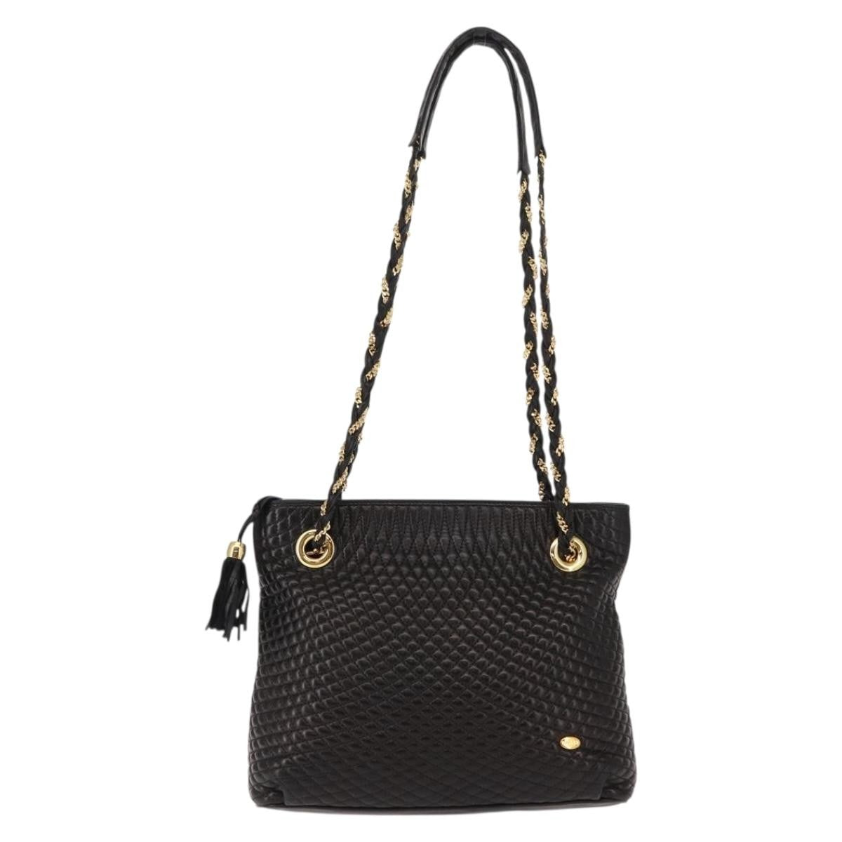 Bally Vintage Chain Shoulder Bag Quilted Leather Black Leather Shoulder Bag Bag (Pre-Owned)