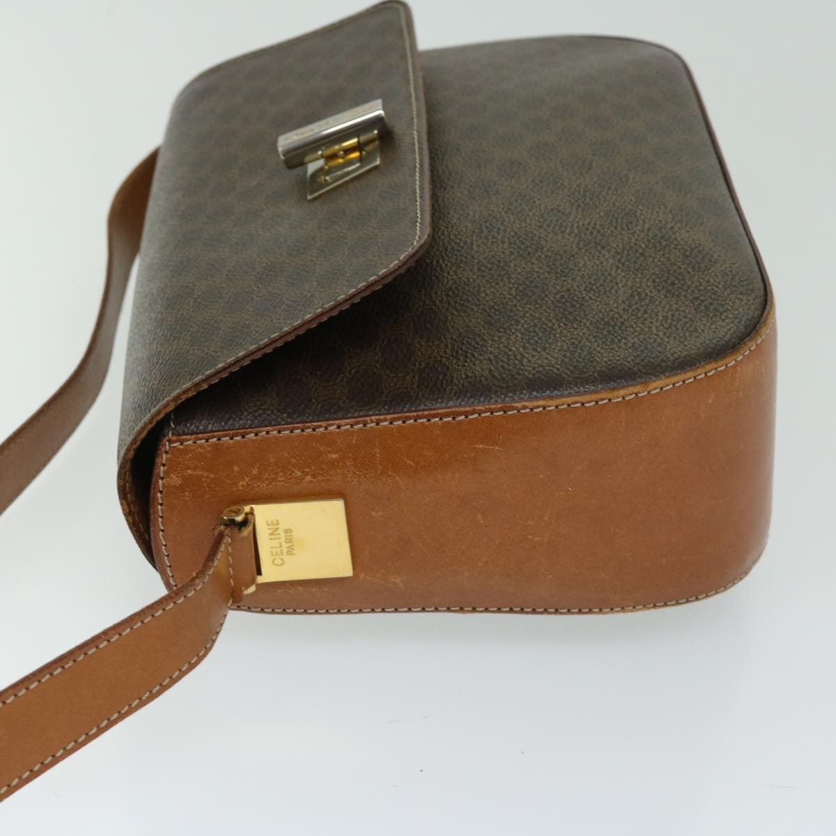 Celine Vintage Macadam Shoulder Bag Canvas And Leather Brown Canvas Shoulder Bag Bag (Pre-Owned)