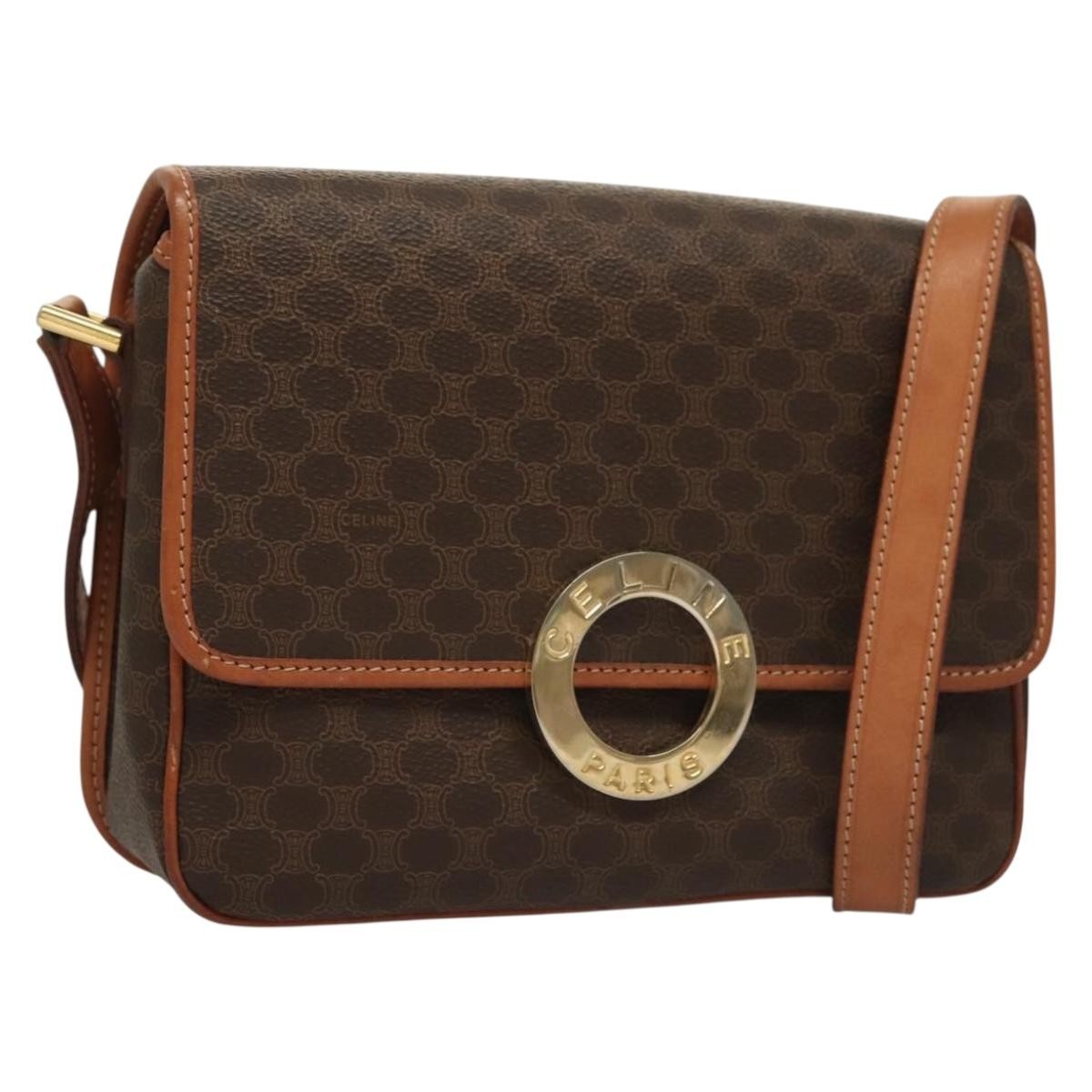 Celine Macadam Shoulder Bag Pvc Leather Brown Canvas Bag (Pre-Owned)