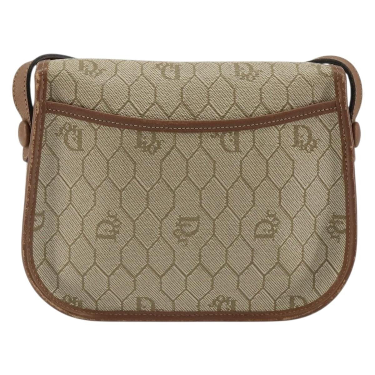 Christian Dior Vintage Honeycomb Flap Crossbody Bag Coated Canvas Beige Canvas Shoulder Bag Bag (Pre-Owned)