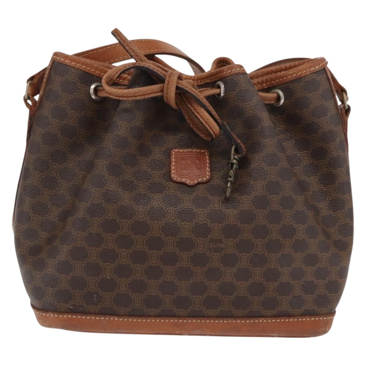 Celine Vintage Macadam Shoulder Bag Canvas And Leather Brown Canvas Shoulder Bag Bag (Pre-Owned)