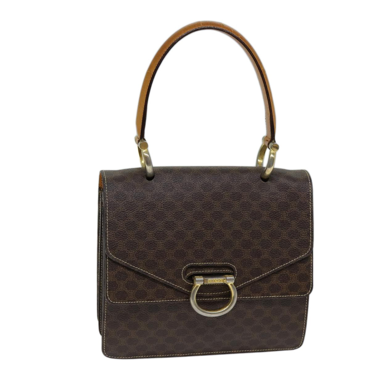 Celine Macadam Handbag Macadam With Leather Brown Canvas Handbag (Pre-Owned)
