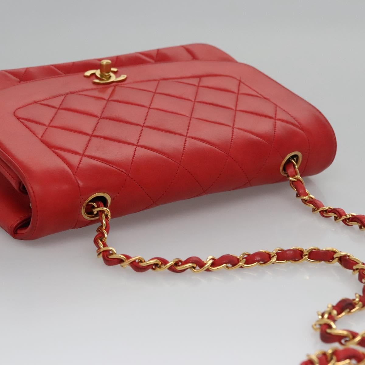 Chanel Vintage Diana Flap Bag Quilted Lambskin Red Leather Crossbody Bag Bag (Pre-Owned)