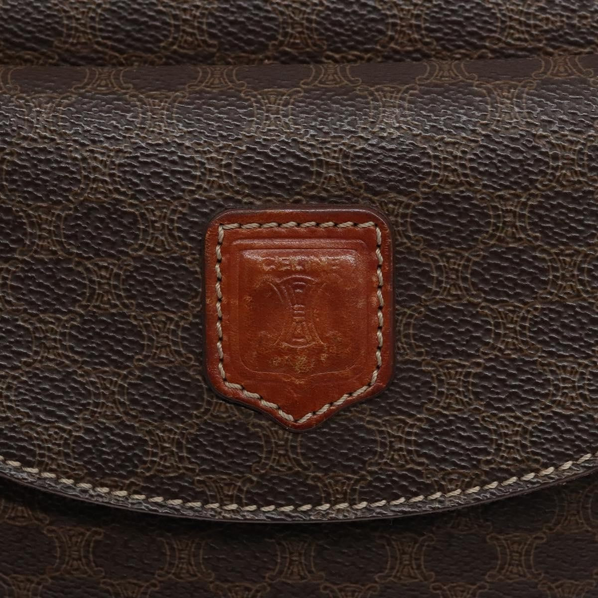 Celine Macadam Handbag Macadam With Leather Brown Canvas Handbag (Pre-Owned)