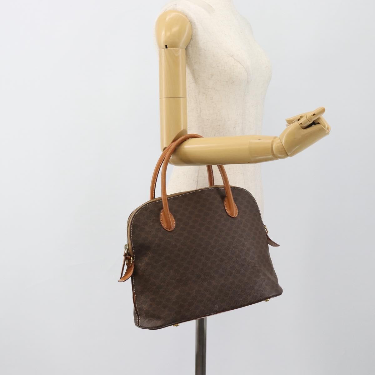 Celine Vintage Macadam Handbag Canvas Brown Canvas Handbag (Pre-Owned)