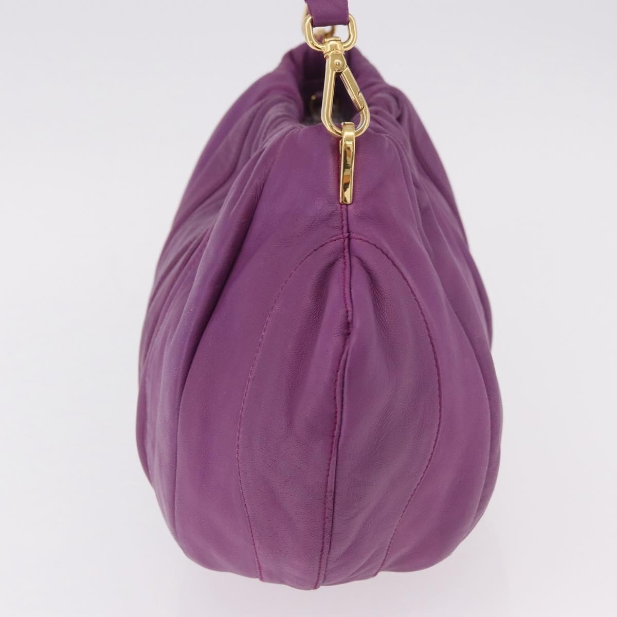 Prada Pleats Shoulder Bag Cervo Leather Purple Leather Handbag (Pre-Owned)