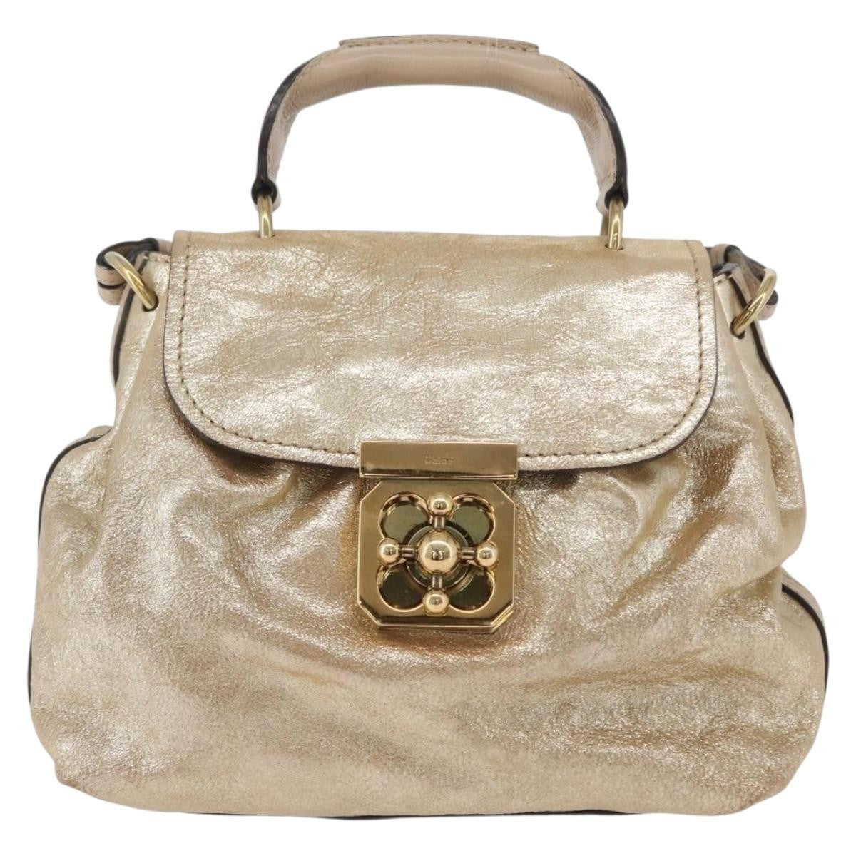 Chloe Elsie Convertible Satchel Leather Gold Leather Handbag (Pre-Owned)