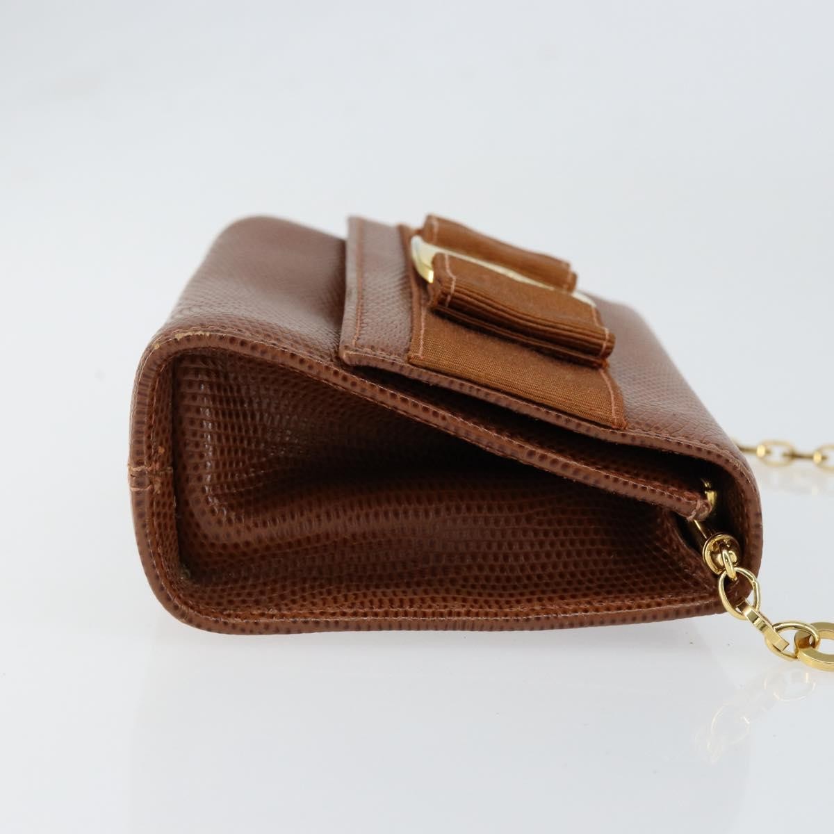 Salvatore Ferragamo Vala Shoulder Bag Embossed Leather Brown Leather Shoulder Bag Bag (Pre-Owned)