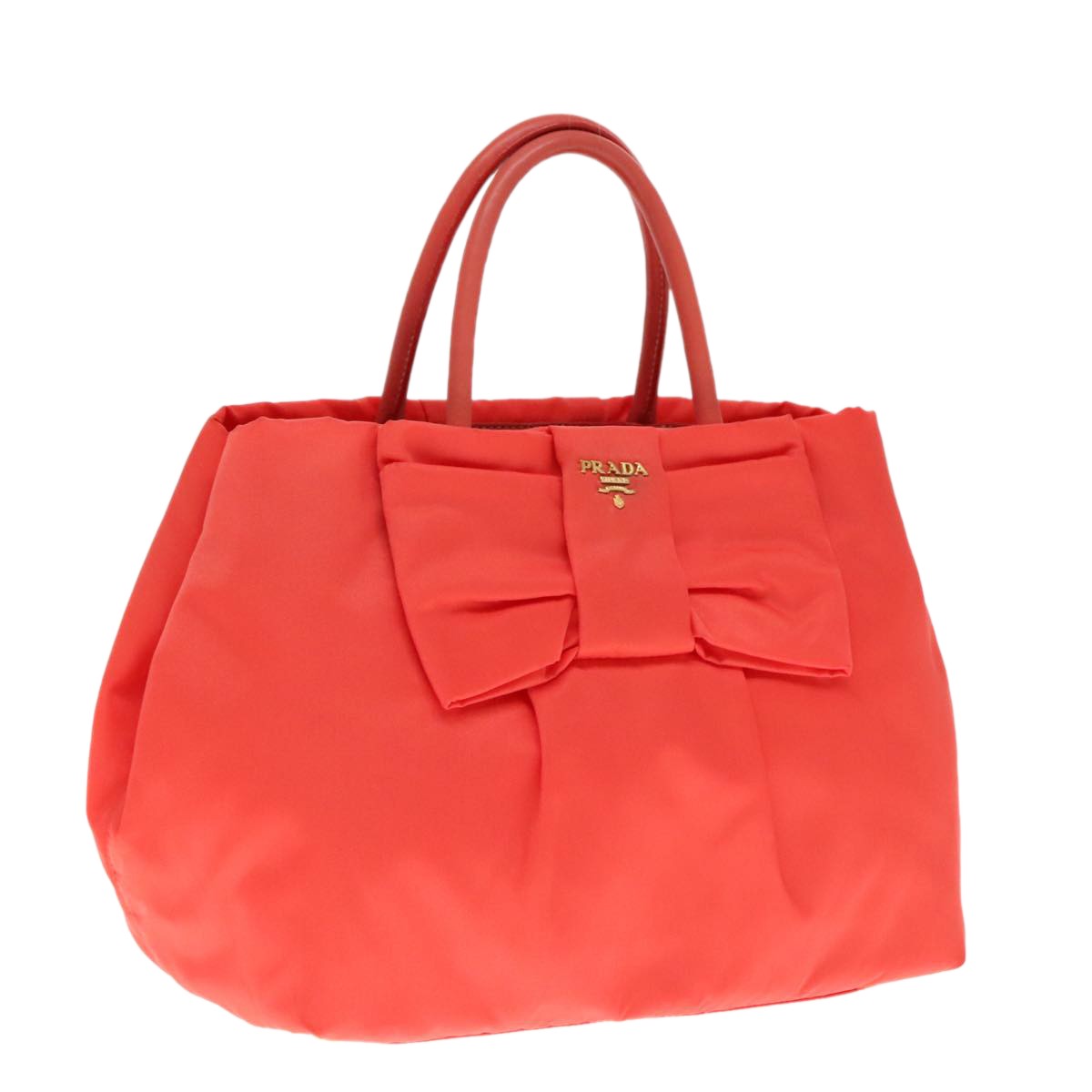 Prada Bow Tote Tessuto Orange Nylon Handbag (Pre-Owned)