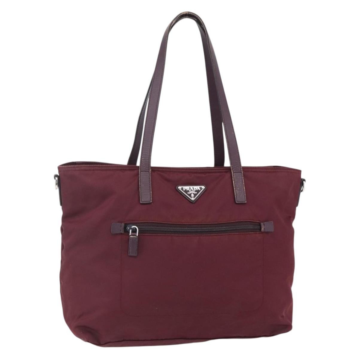 Prada Vintage Zip Tote Tessuto Burgundy Nylon Tote Bag Bag (Pre-Owned)