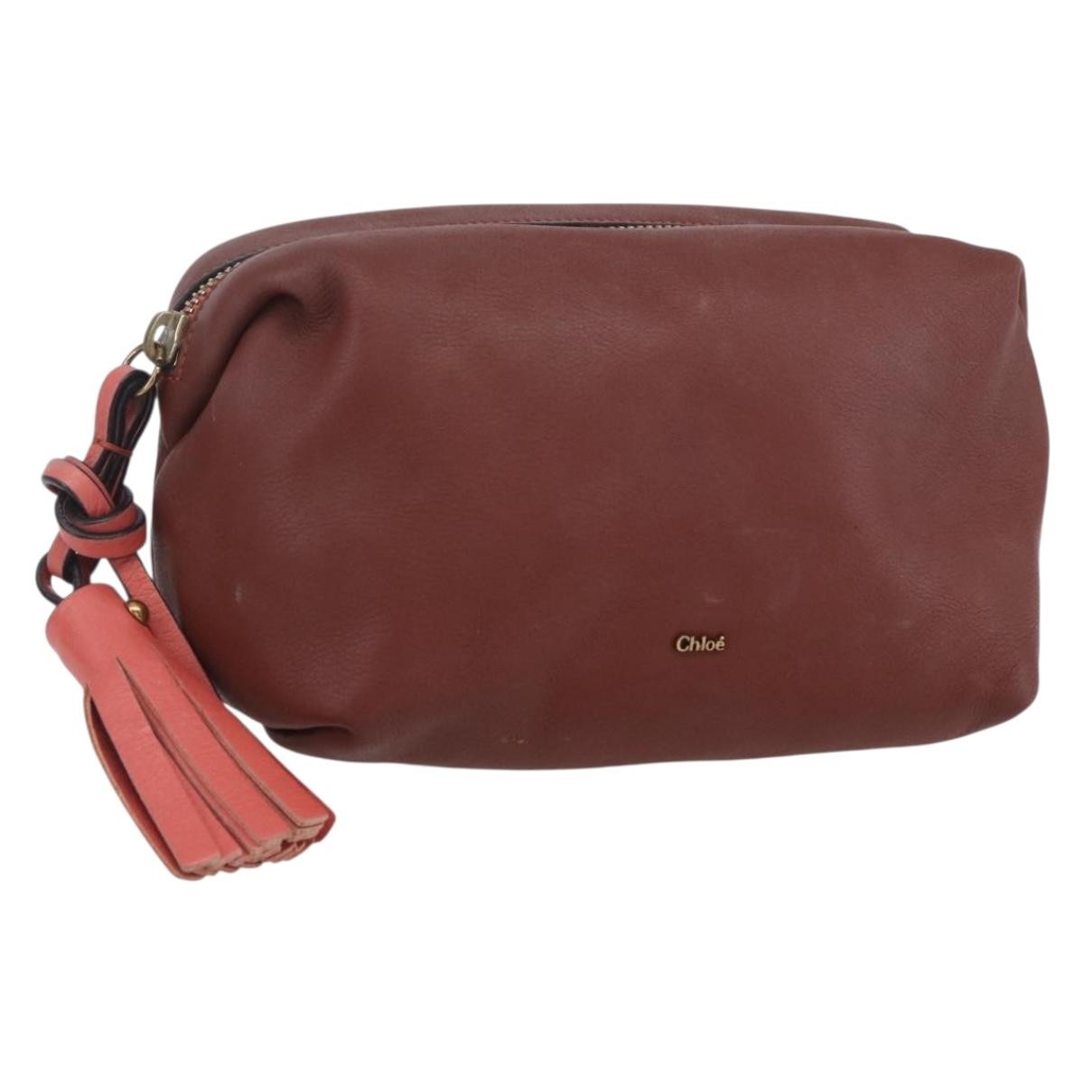 Chloe Zip Clutch Leather Brown Leather Clutche & Pouche Bag (Pre-Owned)