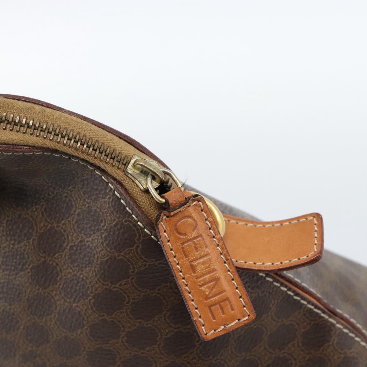 Celine Vintage Macadam Handbag Canvas Brown Canvas Handbag (Pre-Owned)