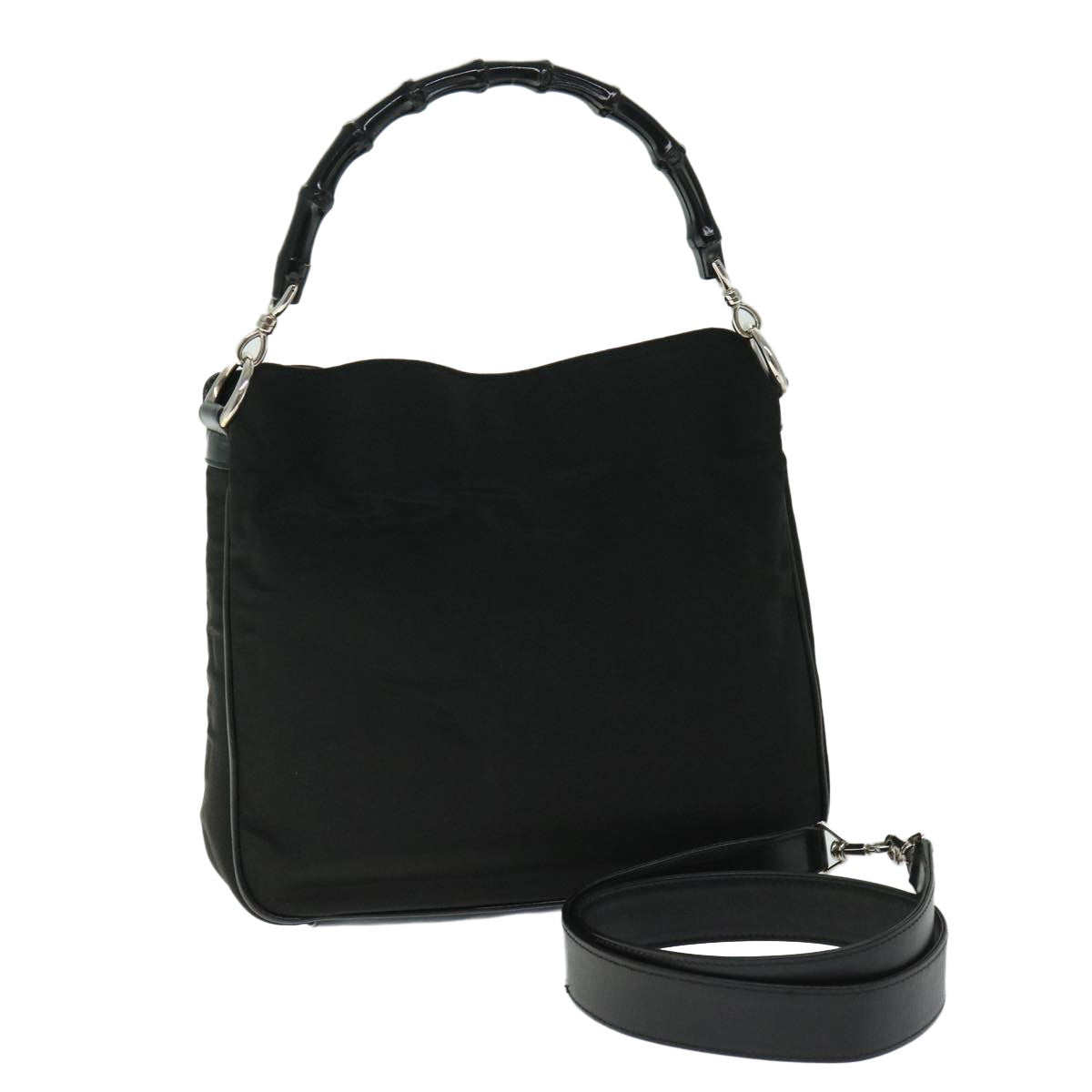 Gucci Vintage Bamboo Handle Bag Nylon Black Nylon Handbag (Pre-Owned)