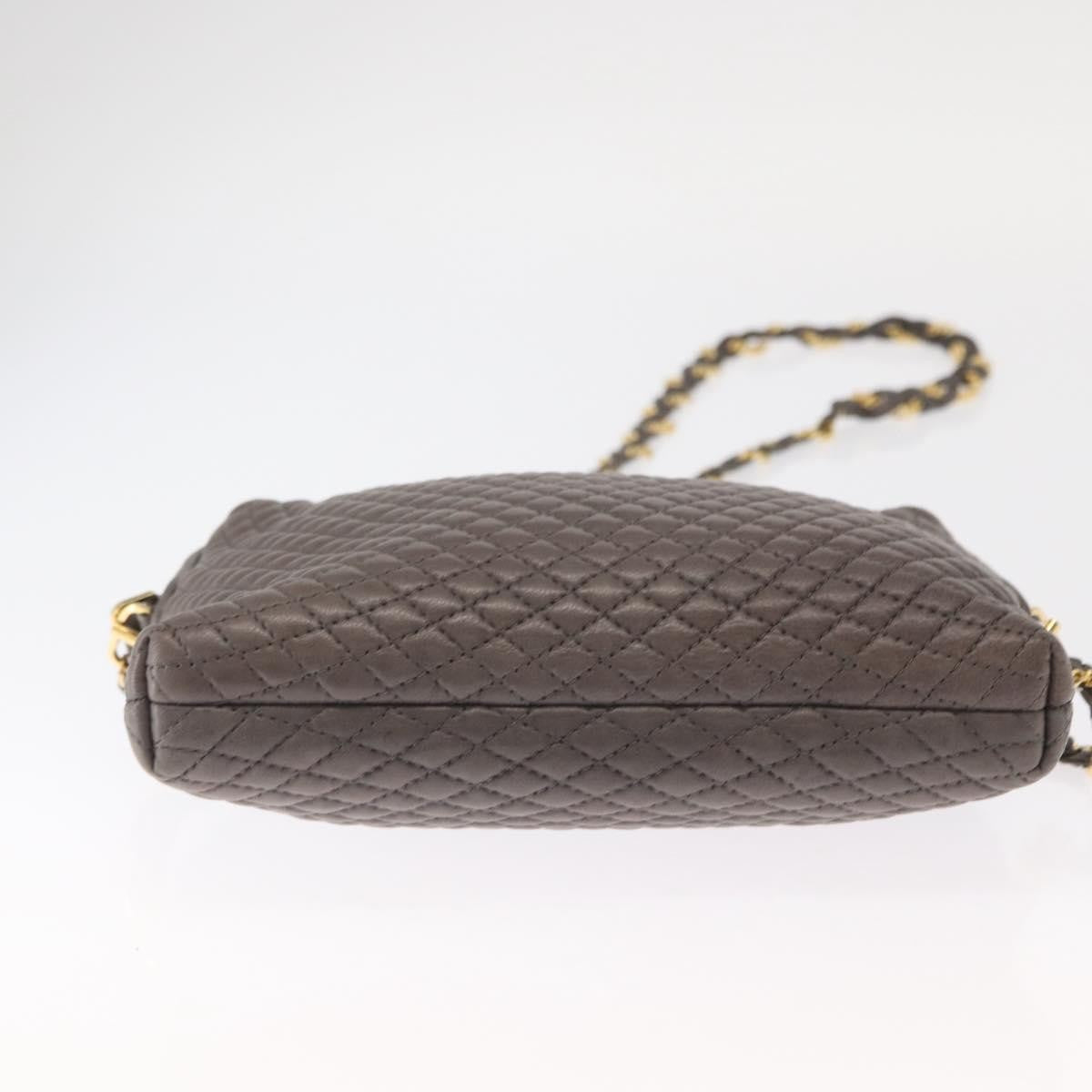 Bally Vintage Chain Shoulder Bag Quilted Leather Gray Leather Shoulder Bag Bag (Pre-Owned)