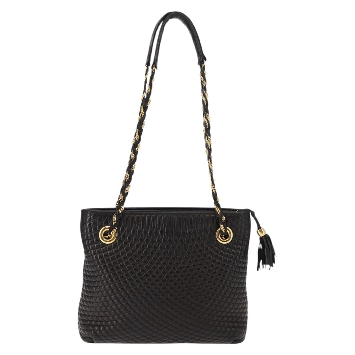 Bally Vintage Chain Shoulder Bag Quilted Leather Black Leather Shoulder Bag Bag (Pre-Owned)