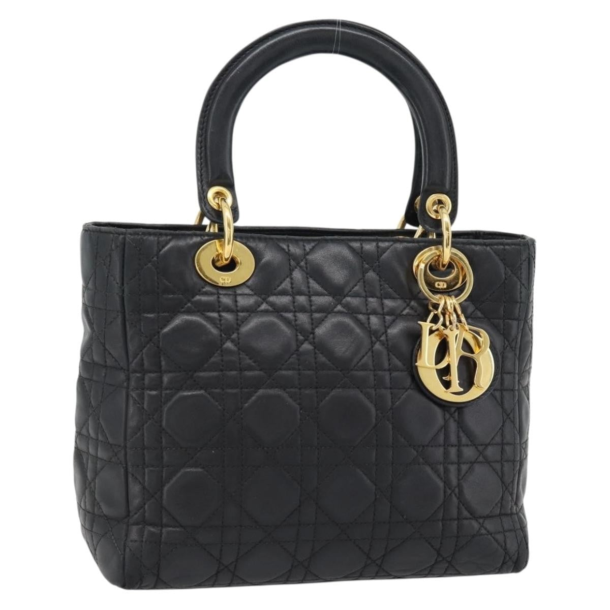 Christian Dior Lady Dior Bag Leather Black Leather Handbag (Pre-Owned)